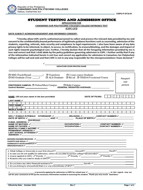 Application – Testing and Admission Office .